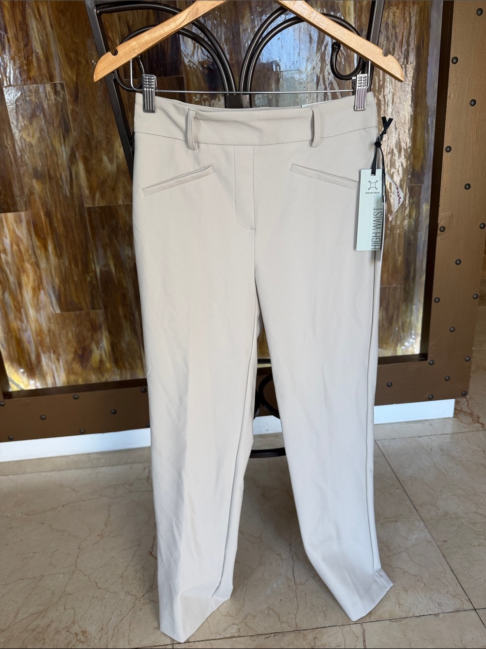 High Waist Slim Leg Women's Dress Pants - Cream
